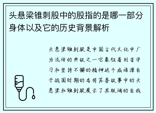 头悬梁锥刺股中的股指的是哪一部分身体以及它的历史背景解析